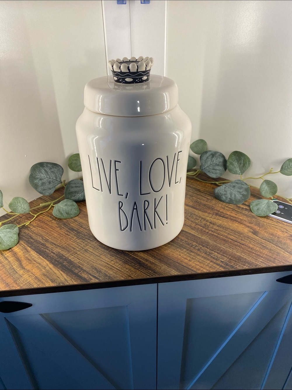 Rae Dunn Live, Love, Bark! Ceramic Treat Jar - White